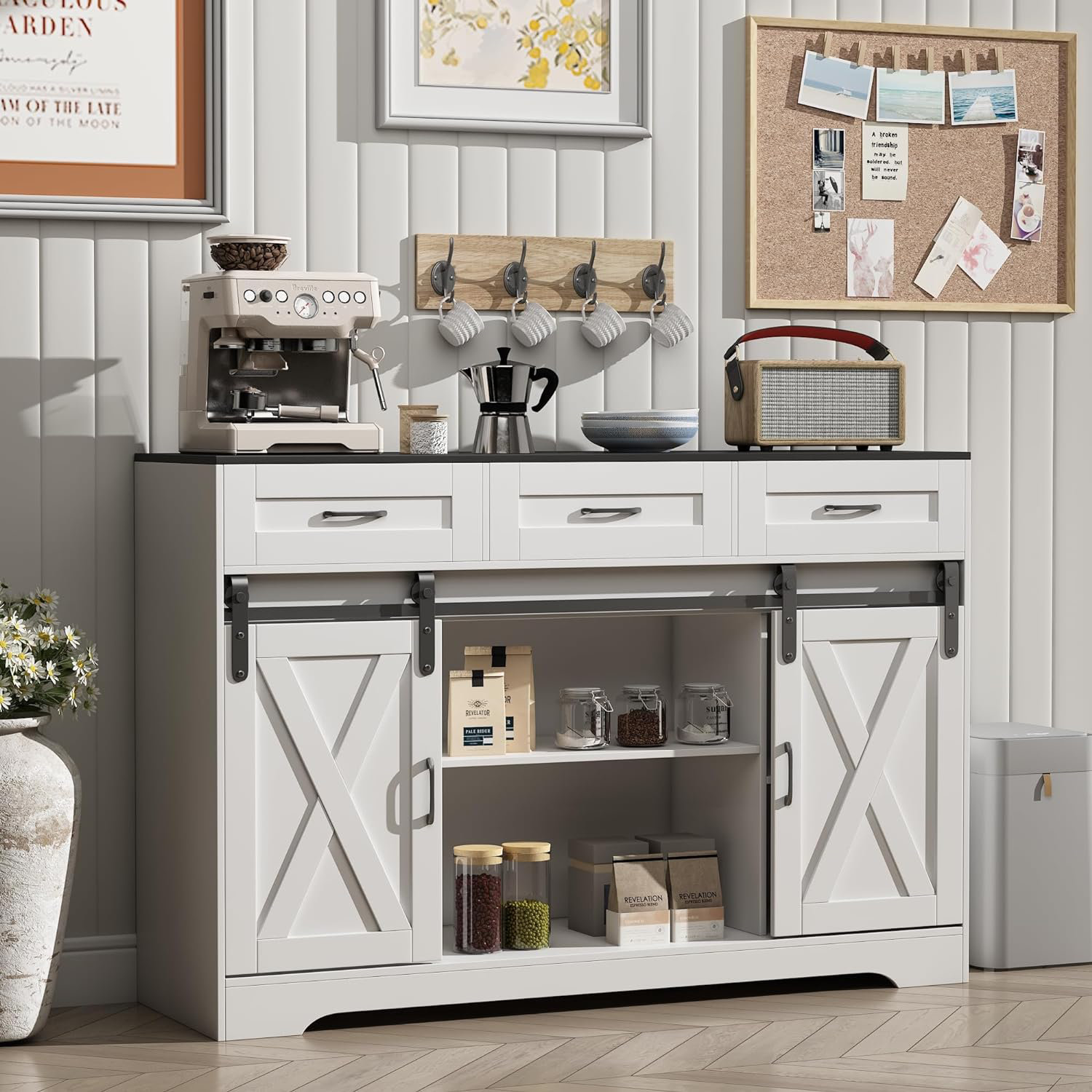 Gracie Oaks 52" Coffee Bar Farmhouse Buffet for Dining